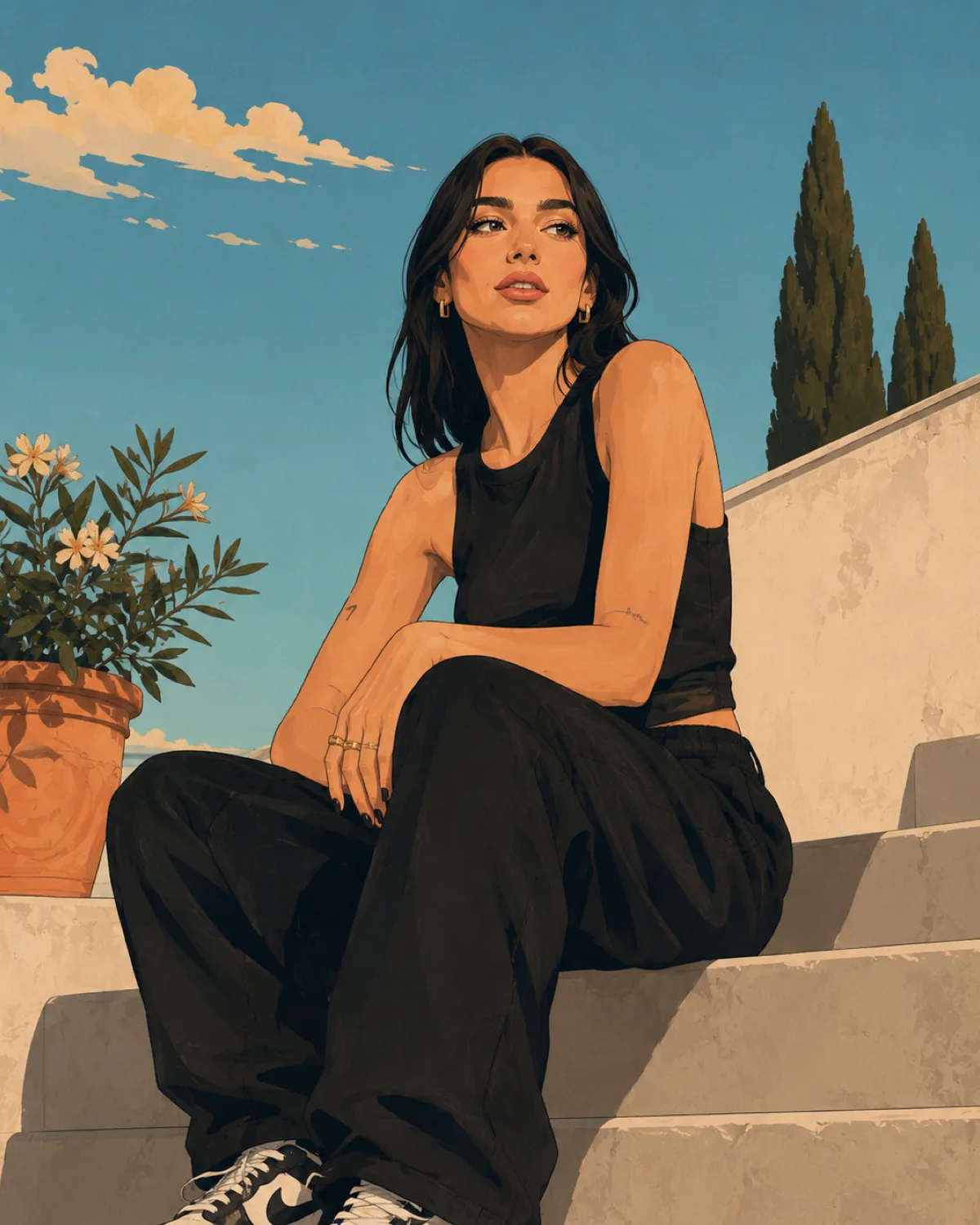 Mediterranean Editorial Portrait on Sunlit Villa Steps