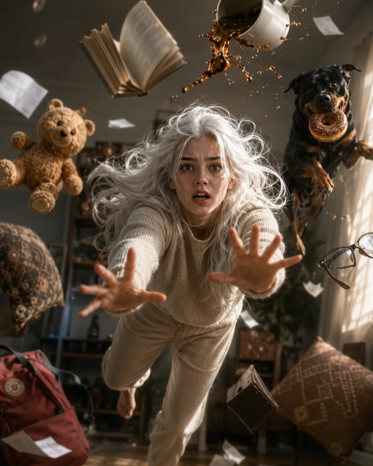 Telekinetic Chaos: A Frozen Moment of Domestic Mayhem